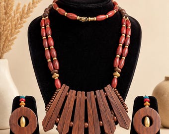 Handgemaakte palissander hanger ketting, boho houten sieraden, ambachtelijke statementhanger