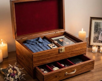 Handgemaakte handgesneden houten herdenkingsdoos