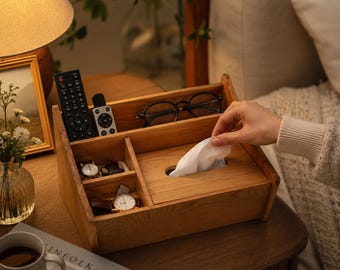 Personalized Wooden Desk Organizer, Tissue Box Cover, Remote Holder, Office Decor and other