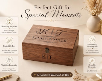 Gepersonaliseerde houten aandenkendoos, gegraveerd trouwgeheugen, geschenkdoos houtopslag