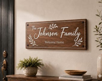 Gepersonaliseerde houten familienaambord, rustiek Welcome Home-haldecor