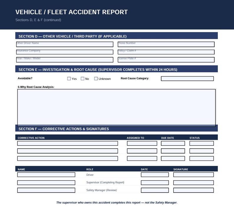 Vehicle Fleet Accident Report Template | Fillable PDF | DOT Trucking ...