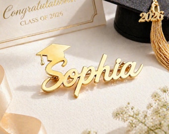 Spilla personalizzata con nome, spilla con parola personalizzata, spilla da bavero per cappello di laurea, regalo di laurea