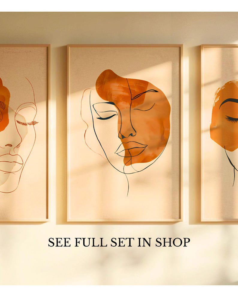 Minimalist Face Line Art Print, Modern Woman Portrait, Neutral Beige ...
