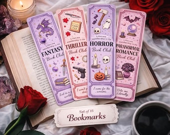 15 Printable Bookmarks for Book Lovers | Fantasy Romance Horror Thriller Reader Gift