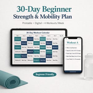 Entraînement pour débutants de 30 jours, Force à domicile, Mobilité, Programme de remise en forme sans équipement Téléchargement numérique PDF