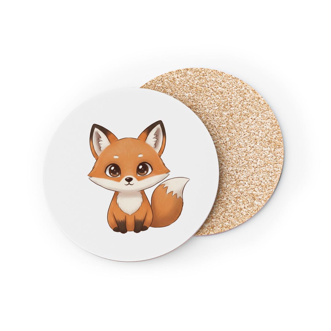 Round and Rectangular Cork Fox Coasters | Woodland Charm Drinkware - Etsy