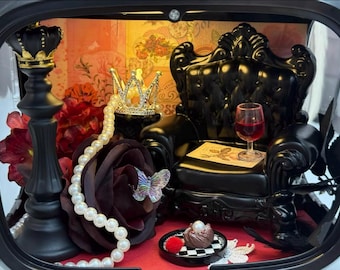 Gothic Red OB11 Dollhouse [Rose Covenant] w/ Space Capsule & Light, 1/12 BJD Scene Kit