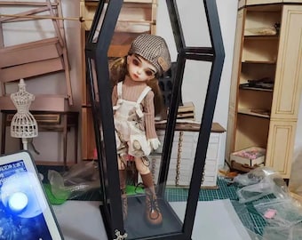 Zestaw gotyckiej gabloty na trumny do lalek 1/4, 1/6 i Blythe, rekwizyt do domku dla lalek