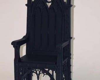 Cadeira de trono gótica de catedral para bonecas BJD de escala 1/12 e 1/8.