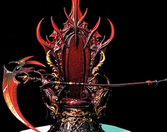 Conjunto de trono y guadaña góticos oscuros para figuras BJD/de acción, impresión 3D en resina, 20 cm de altura.