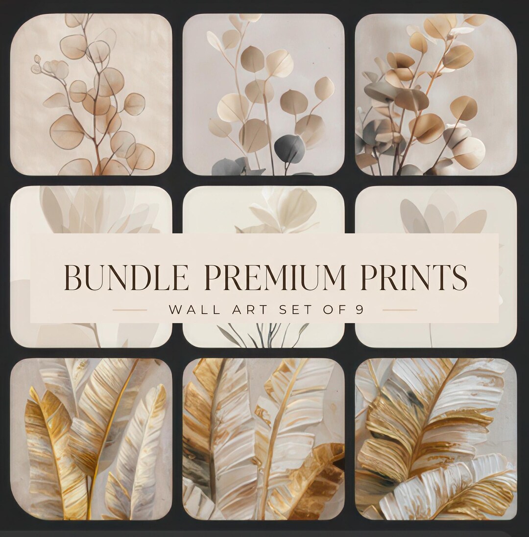 Neutral Botanical Wall Art Set of 9 Printable, Beige Minimalist Gallery ...