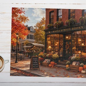 Rompecabezas acogedor de librería otoñal, rompecabezas de la calle principal de otoño para adultos, regalo para amantes de los libros imagen 9