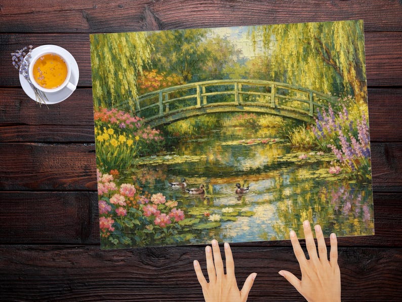 Monet Style Water Lily Puzzle, Impressionist Garden Bridge Jigsaw ...
