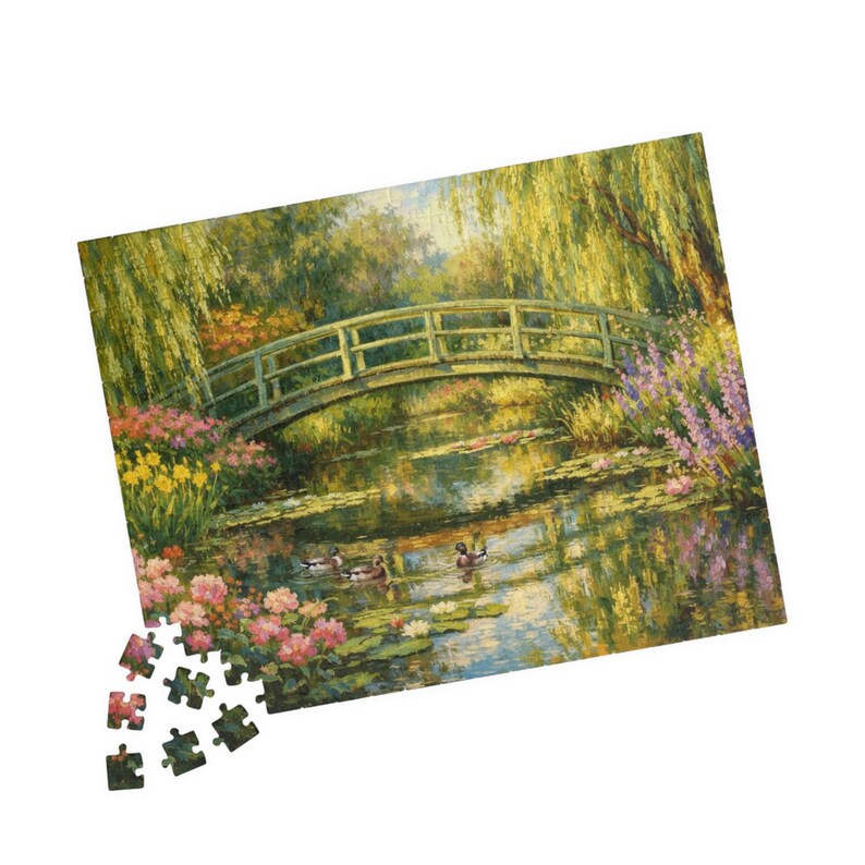 Monet Style Water Lily Puzzle, Impressionist Garden Bridge Jigsaw ...