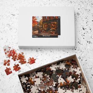 Rompecabezas acogedor de librería otoñal, rompecabezas de la calle principal de otoño para adultos, regalo para amantes de los libros imagen 8