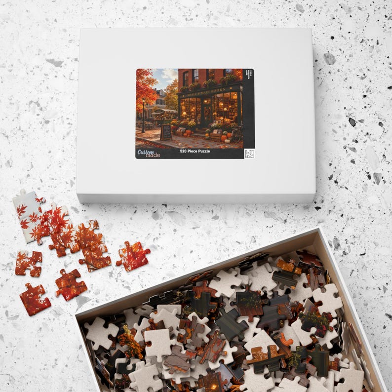 Rompecabezas acogedor de librería otoñal, rompecabezas de la calle principal de otoño para adultos, regalo para amantes de los libros imagen 8