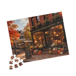 Rompecabezas acogedor de librería otoñal, rompecabezas de la calle principal de otoño para adultos, regalo para amantes de los libros imagen 6