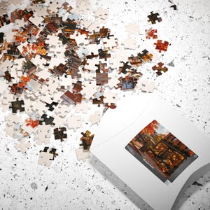 Rompecabezas acogedor de librería otoñal, rompecabezas de la calle principal de otoño para adultos, regalo para amantes de los libros imagen 4