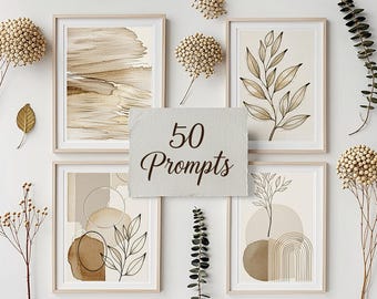50 Midjourney Prompts Boho Wall Art + Bonus Cover Prompts, Digital Download AI Prompts, AI Art Generator, Neutral Terracotta Decor, PDF