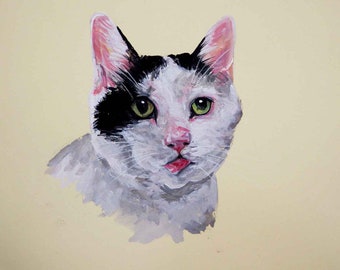Custom pet portrait Illustration gouache watercolor on paper