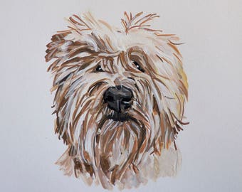 READY TO SHIP, Original dog painting on paper doodle terrier dog watercolor