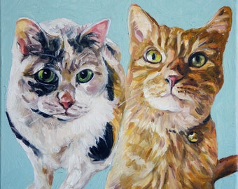 Custom Pet Portrait Oil Painting 12x12 Pet Memorial Birthday Gift 2 pets