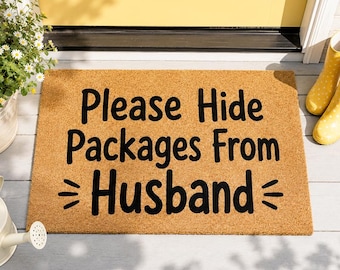Deurmat pakketten voor echtgenoot verbergen, grappige welkomstmat, bord shopaholic levering, verandadecor, housewarming cadeau voor vrouw