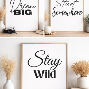 Dream Big Poster | Stay Wild Print | Start Somewhere Wall Art | Motivational Quote Printable | Minimalist Poster Set | Digital Download PDF