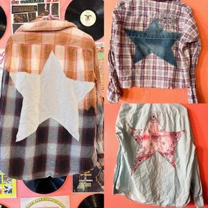 Star Back Patch Edgy Moto Boho Style Upcycled Button up Top