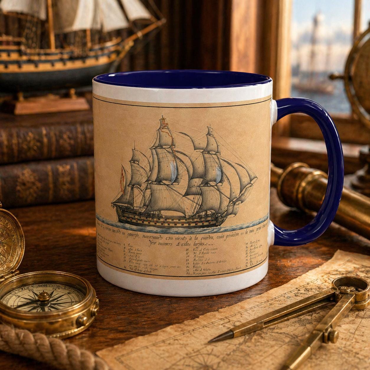 Blue White Pottery Ship Nautical - Etsy