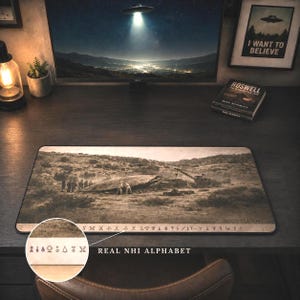 Roswell 1947 UFO-skrivbordsmatta, Area 51 NHI-alfabetet stor musmatta, förlängd Alien-spelmatta, UAP-avslöjande
