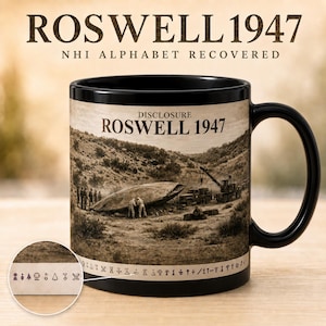 NHI alphabet UAP | X Files Roswell 1947 UFO Crash Mug | Vintage Alien Disclosure Series | New Mexico Area 51 | Disclosure document