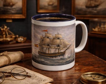 Taza del barco San Ildefonso. Navío de línea español de 74 cañones. Batalla de Trafalgar. Transporte marítimo de la UE.