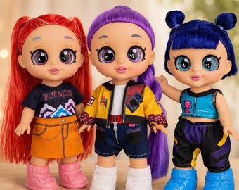 Anime K-Pop Demon Hunter Dolls Set – Rumi, Mira & Zoey – Cute Big-Eye Fashion Toy for Kids Collectors