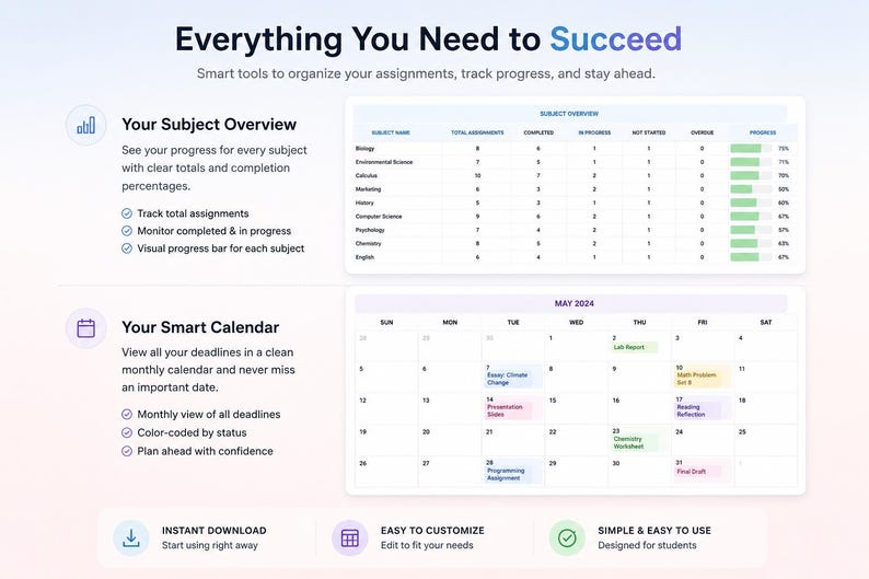 Assignment Tracker Pro | Google Sheets Student Planner (Digital Download) image 3