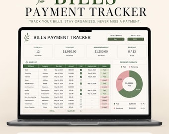 Bills Payment Tracker Google Sheet | Monthly Budget Organizer (Digital Download)