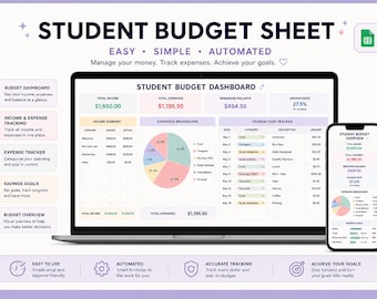 Student Budget Tracker Google Sheets | Expense & Savings Planner for Students | Financial Control Dashboard