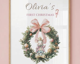 パーソナライズされたベビー用くるみ割り人形クリスマスウォールアートセット、女の子の部屋の装飾、カスタム名入り、印刷可能な記念写真