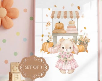 うさぎのベビー用壁掛けアート 3枚セット ピンクの花柄うさぎプリント 女の子の部屋の装飾 ベビーシャワーギフト 印刷可能なポスター