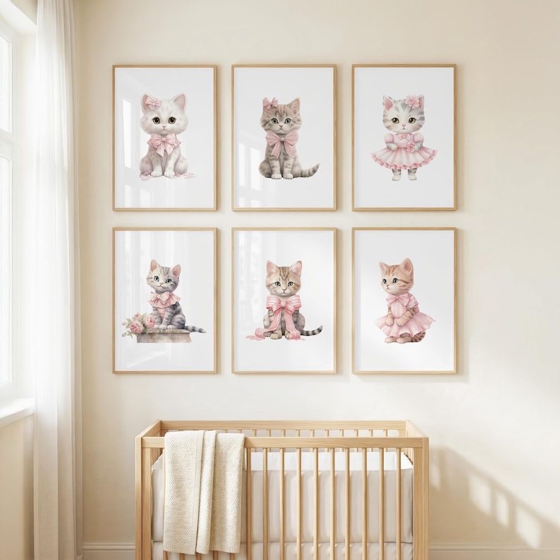 First Birthday Girl Decorations Set Of 6 Cute Kitten Wall Art Pink Cat first-birthday-girl-decorations-set-of-6-cute-kitten-wall-art-pink-cat