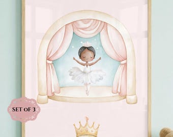 バレリーナのベビー用ウォールアート3点セット、女の子のベビー部屋の装飾、バレエのベビー用プリント、白鳥のプリンセスのウォールアート、ベビーシャワーギフト、女の子
