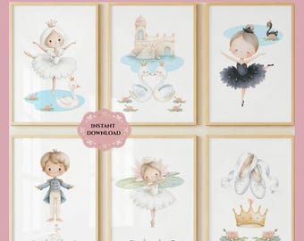 白鳥の湖の子供部屋用ウォールアートセット バレエの子供部屋の装飾 女の子の部屋のプリント プリンセススワン バレリーナ ウォールアート ベビーシャワーギフト