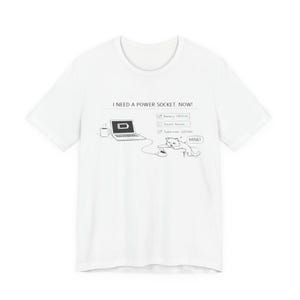 Camiseta "Necesito un enchufe ahora", camiseta divertida de gato, camiseta divertida para estudiar, regalo para estudiantes universitarios
