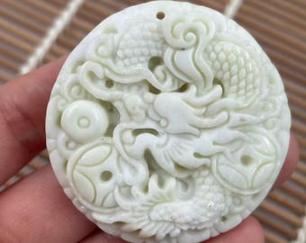 Natural Jade Dragon Pendant Coin Pattern Mens Necklace Fortune Symbol Jewelry Random shipping