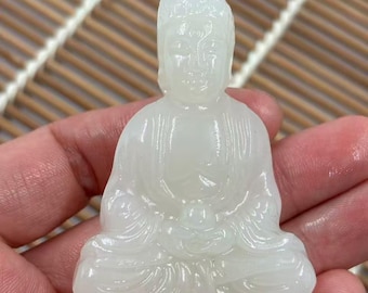 White Jade Buddha Pendant Carved Amulet Protection Charm Unisex Jewelry Random shipping