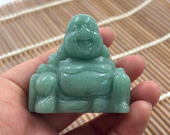 Natural Aventurine Jade Maitreya Buddha Sculpture Hand Carved Desktop Decor Home Blessing Peace Ornament