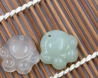1piece Green Jade Cat Paw Pendant Smooth Stone Charm DIY Jewelry Accessory Random shipping