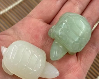 1piece White Jade Longevity Turtle Ornament Feng Shui Decor Jade Handheld Sculpture Random shipping