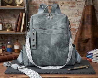 Convertible Canvas Women Backpack Purse, Multi-Pocket Travel Shoulder Bag